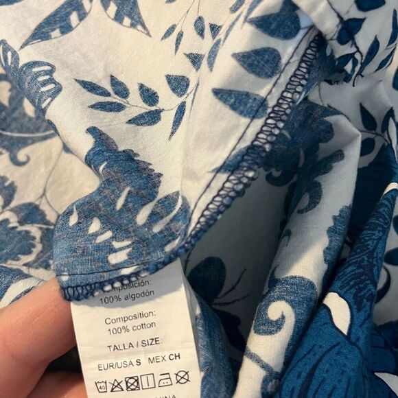 Zingara Blue White Floral Half Sleeve Midi Tea Dress Women's Size Small - Picture 7 of 7